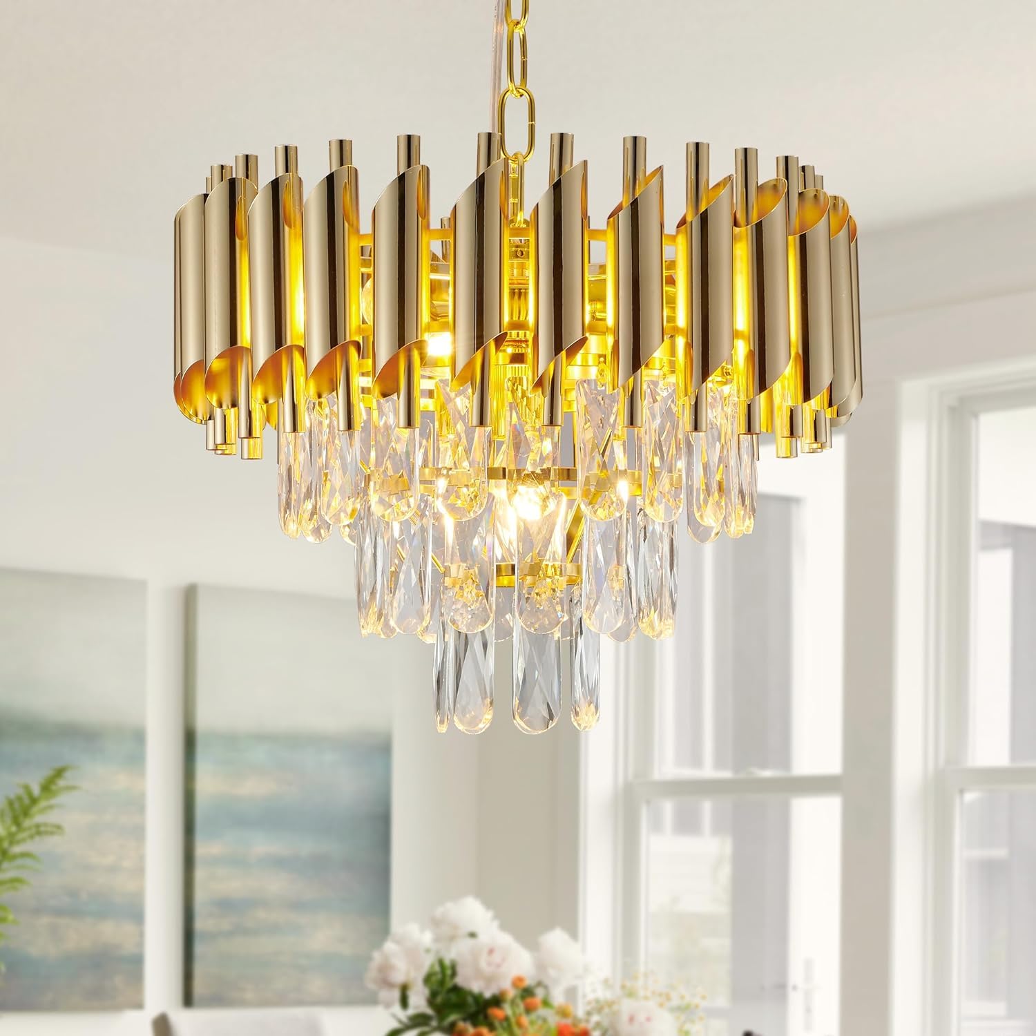 ADWAIT Golden Crystal Chandelier Jhumar (400mm)